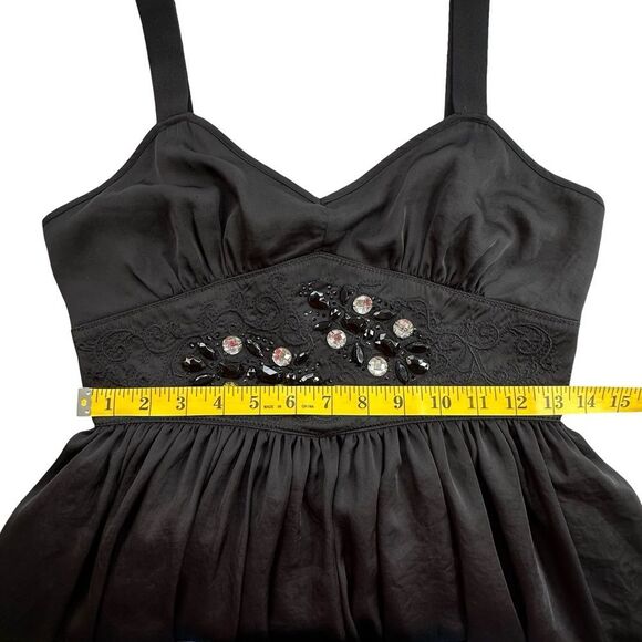 FEMME by DKNY Jeans Black Embellished Waist Satin Mini Dress Size Medium - Picture 9 of 13